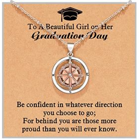 Shonyin Graduation Gifts for Her 2023 Rotate Compass Necklace for Women Girls; Sobriety Gifts for Students Granddaughter Daughter Best Friends Coworke