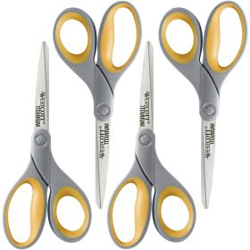 8" Titanium Bonded Scissors 4-Pack – Soft Grip Handle, Ultra-Sharp Multipurpose Shears for Home, Office & School Use