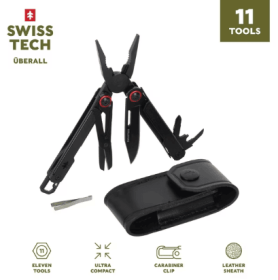 Swiss Tech Uberall 11-in-1 Folding Mini Multi-Tool Ultra Compact with Leather Sheath, Multi-Function