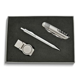 Pen, Multi-function Knife and Round Money Clip 3-piece Gift Set