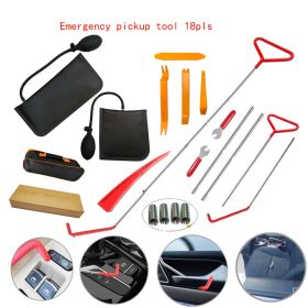 18pcs Car Tools Kit with 4 long reach grabbers, 2 air bag pumps, 4 trim removal tools, 4 fastener nuts, 2 wrenches, 1 injury free wedge