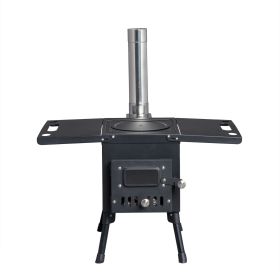 Black Iron Camping Stove with Chimney Portable Outdoor Wood Burning Heater for Tent Cooking and Heating Compact Foldable Campfire Stove for Hiking Bac