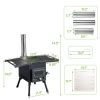 Black Iron Camping Stove with Chimney Portable Outdoor Wood Burning Heater for Tent Cooking and Heating Compact Foldable Campfire Stove for Hiking Bac