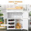 HOMCOM Rolling Kitchen Cart, White, Island with Storage Drawer, 9-Bottle Wine Rack, Door Cabinets, Wooden Countertop