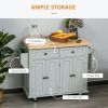 HOMCOM Rolling Kitchen Island with Rubber Wood Top, Spice/Towel Rack, Storage Drawers, Mobile Cart for Dining Room, Gray