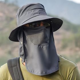 A Sunscreen Hat Men's Fishing Hat Summer Fisherman Hat Outdoor Mountaineering Sun Hat Cover Face UV Protection Sun Hat (Color: dark gray)