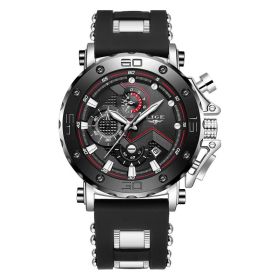 Quartz Calendar Multifunctional Waterproof Watch Chronograph Table (Color: Tape Silver Blue)