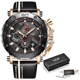 Quartz Calendar Multifunctional Waterproof Watch Chronograph Table (Color: The belt rose gold and black)