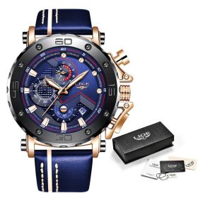 Quartz Calendar Multifunctional Waterproof Watch Chronograph Table (Color: Blue belt rose blue)