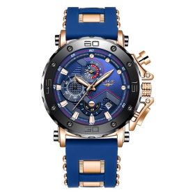 Quartz Calendar Multifunctional Waterproof Watch Chronograph Table (Color: Duct tape rose gold blue)