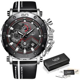 Quartz Calendar Multifunctional Waterproof Watch Chronograph Table (Color: Belt silver black)
