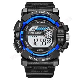 Cool Luminous Men Sport Watch High-end Silicone Strap Military Wrist Watch Led Calendar Waterproof Digital Watch reloj de hombre (Color: blue--1006, size: 1)