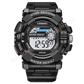 Cool Luminous Men Sport Watch High-end Silicone Strap Military Wrist Watch Led Calendar Waterproof Digital Watch reloj de hombre (Color: black--1006, size: 1)