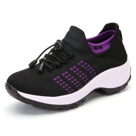 Women Walking Shoes Sock Sneakers (Color: Purple, size: 5)