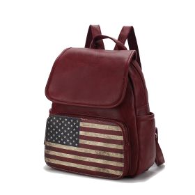 MKF Collection Regina Printed Flag Vegan Leather Women Backpack by Mia K (Color: Burgundy, material: Vegan Leather)
