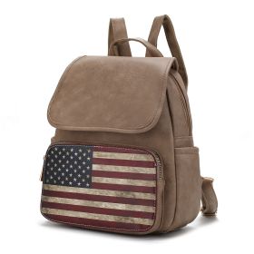 MKF Collection Regina Printed Flag Vegan Leather Women Backpack by Mia K (Color: Taupe, material: Vegan Leather)