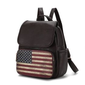 MKF Collection Regina Printed Flag Vegan Leather Women Backpack by Mia K (Color: Chocolate, material: Vegan Leather)