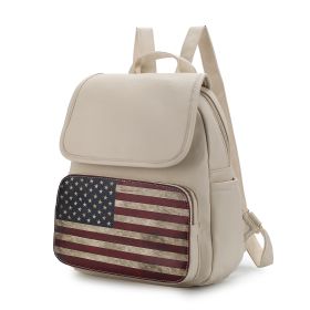 MKF Collection Regina Printed Flag Vegan Leather Women Backpack by Mia K (Color: Beige, material: Vegan Leather)