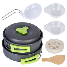 Outdoor Hiking Picnic Camping Cookware Set Picnic Stove Aluminum Pot Pans Kit (Color: grey, Type: 9 Pcs)