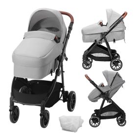 VEVOR Standard Baby Stroller, Infant Toddler Stroller with Bassinet, 3rd-Gear Adjustable Backrest & Foldable & Reversible Seat (Baby Stroller Type: Seat Converted to Cradle, Color: light gray)