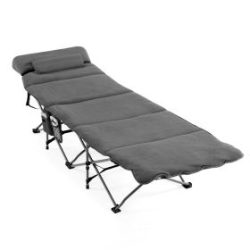 Folding Retractable Travel Camping Cot with Mattress and Carry Bag (Color: gray)