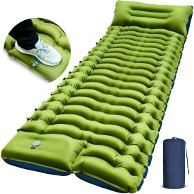 Single Inflatable Camping Mattress with Built in Pillow and Foot Pump Lightweight Sleeping Pad for Backpacking Hiking Travel and Tent Easy to Inflate (Color: Green)